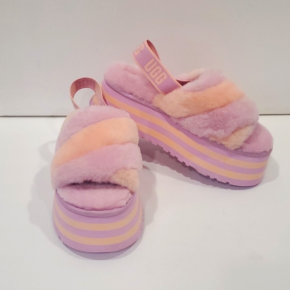 UGG Disco Stripe platform sandals in violet and pink